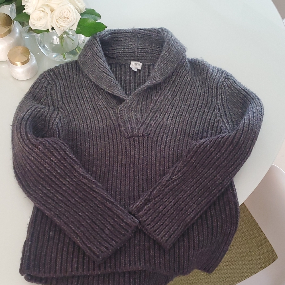 Armani Collezioni Dark Charcoal V-Neck Sweater